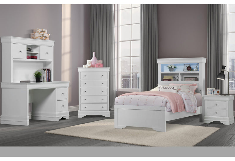 Pompei Metallic White Bookcase Twin Bed-Dresser-Mirror And Nightstand - My Sweet Home Furniture (Queens, NY)