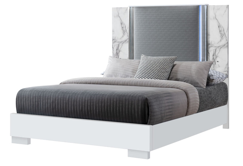 Ylime White Marble Queen Bed With Led - My Sweet Home Furniture (Queens, NY)