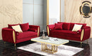 Ruby Modern Style Red Loveseat with Gold Finish