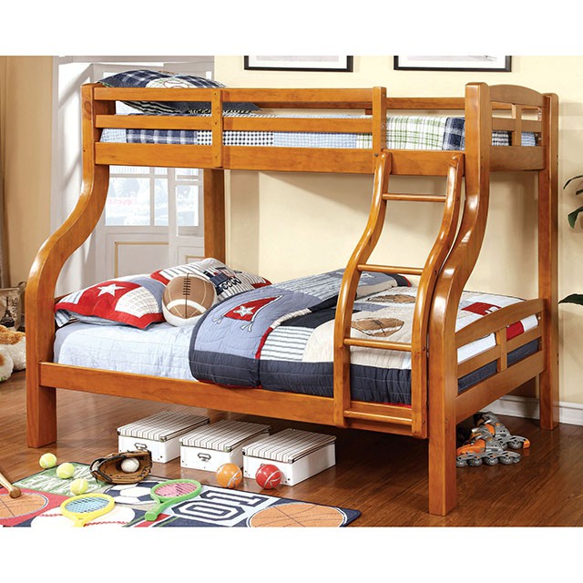 SOLPINE Gray & Oak Twin/Full Bunk Bed - My Sweet Home Furniture (Queens, NY)