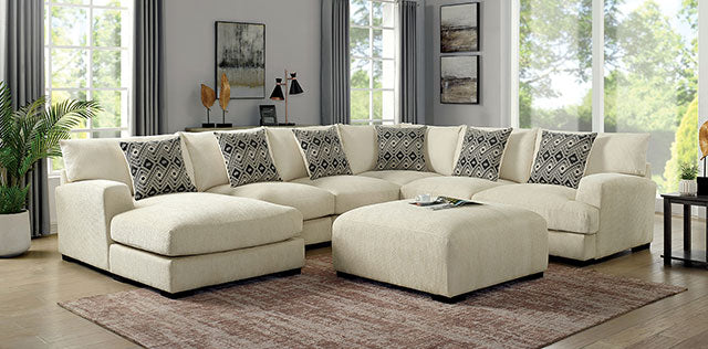Kaylee U-Sectional w/ Left Chaise + Ottoman Beige - My Sweet Home Furniture (Queens, NY)