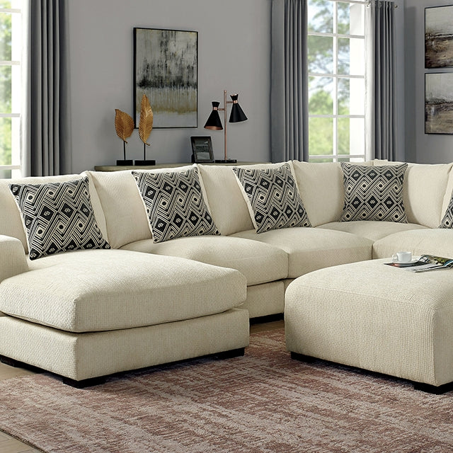 Kaylee U-Sectional w/ Left Chaise + Ottoman Beige - My Sweet Home Furniture (Queens, NY)