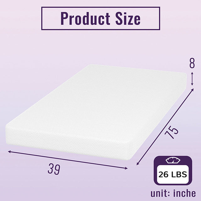 Nasturtium 8" Twin Bamboo Charcoal Infused Memory Foam - My Sweet Home Furniture (Queens, NY)