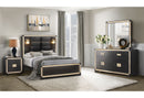 BLAKE BLACK/GOLD KING BED WITH LAMPS, DRESSER, MIRROR, 2 NIGHTSTAND - My Sweet Home Furniture (Queens, NY)