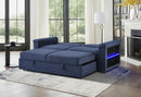 U0211 NAVY PULL OUT SOFA BED WITH LED ACRYLIC SHELVES AND SPEAKERS - My Sweet Home Furniture (Queens, NY)